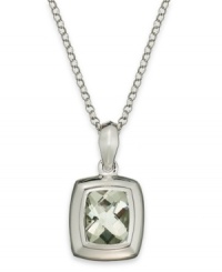 Glamorous green. This pretty pendant features a chic cushion shape that highlights a green quartz stone (5 ct. t.w.) bezel set in sterling silver with a matching chain. Approximate length: 18 inches. Approximate drop: 1/2 inch.