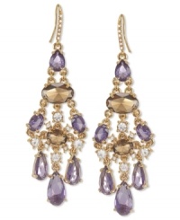 Elegance that drops from the sky. These Carolee chandelier earrings feature tiers of glass accents and colorful epoxy stones. Crafted in 12k gold-plated mixed metal. Approximate drop: 3 inches. Elegance that drops from the sky. These Carolee chandelier earrings feature tiers of glass accents and colorful epoxy stones. Crafted in 12k gold-plated mixed metal. Approximate drop: 3 inches.