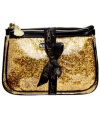 Gold rush. Glam up your cosmetic carrying with these glittery golden cases from Betsey Johnson. With signature detailing and fabric-lined interior, they're too precious to pass up. Includes 2 cosmetic bags.