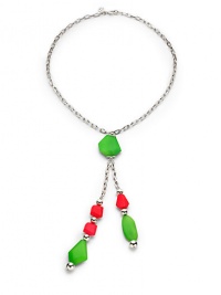 THE LOOKNeon collectionResin geometric beadsSilverplated brass chain and bead detailsLobster clasp with logo charmTHE MEASUREMENTPendant length, about 10½Length, about 29ORIGINMade in USA THE LOOKNeon collectionResin geometric beadsSilverplated brass chain and bead detailsLobster clasp with logo charmTHE MEASUREMENTPendant length, about 10½Length, about 29ORIGINMade in USA