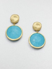 From the Jaipur Resort Collection. A freeform disc of hand-engraved 18k gold with a brushstroke texture holds a faceted dome of vivid turquoise in this simple yet striking design.Turquoise18k yellow goldLength, about 1Post backMade in Italy