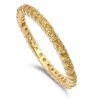 2mm Sterling Silver 18K Gold Tone Stackable Handset Swarovski YELLOW Crystal CZ Eternity Engagement Band Ring 4-10