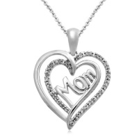 Sterling Silver Diamond Mom Double Heart Pendant Necklace (1/10 cttw, I-J Color, I3 Clarity), 18 Sterling Silver Diamond Mom Double Heart Pendant Necklace (1/10 cttw, I-J Color, I3 Clarity), 18