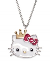 Cute chic. Hello Kitty's sterling silver pendant features the iconic princess kitty getting the royal treatment- capped off by a 14k gold over sterling silver crown and button nose. Approximate length: 18 inches. Approximate drop: 3/4 inch.