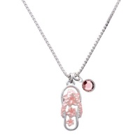 Pearl Pink Open Plumeria Flower Flip Flop Charm Necklace with Light Pink Crystal Drop Pearl Pink Open Plumeria Flower Flip Flop Charm Necklace with Light Pink Crystal Drop