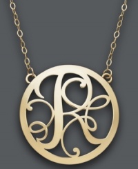 Looking for the perfect personalized gift? This stunning, letter R scroll pendant will do just the trick. Setting and chain crafted in 14k gold. Approximate length: 17 inches. Approximate drop: 1 inch. Looking for the perfect personalized gift? This stunning, letter R scroll pendant will do just the trick. Setting and chain crafted in 14k gold. Approximate length: 17 inches. Approximate drop: 1 inch.