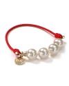 Cultured pearls gleam on this modern stretch bracelet from Majorca.