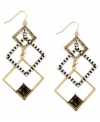 An airy elegance. RACHEL Rachel Roy's three-drop chandelier earrings are crafted from gold-tone and silver-ox-tone mixed metal with glass stones adding a lustrous touch. Approximate drop: 2-3/4 inches. Approximate diameter: 1-1/2 inches.