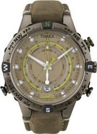 Timex Men's T2N739 Intelligent Quartz Adventure Series Tide Temp Compass Titanium-Tone Stainless Steel Case Brown Leather Strap Watch