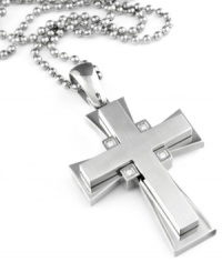 Russell Simmons' super-cool take on a classic cross features laser-engraved logo detail and diamonds (1/8 ct. t.w.). Crafted of stainless steel. Ball chain measures 30 inches. Russell Simmons' super-cool take on a classic cross features laser-engraved logo detail and diamonds (1/8 ct. t.w.). Crafted of stainless steel. Ball chain measures 30 inches.