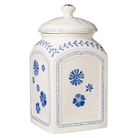 Crafted in premium porcelain for a traditional shape and patterned with a simple blue flower design, this large canister fits seamlessly into your collection and adds rustic charm. Crafted in premium porcelain for a traditional shape and patterned with a simple blue flower design, this large canister fits seamlessly into your collection and adds rustic charm.