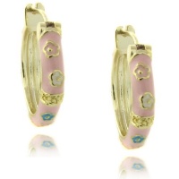 Lily Nily 18k Gold Overlay Pink Enamel Multi Flower Design Children's Hoop Earrings Lily Nily 18k Gold Overlay Pink Enamel Multi Flower Design Children's Hoop Earrings