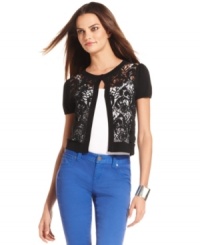 INC rethinks the classic cardigan -- rendered in delicate lace, this ladylike staple looks fresh again. INC rethinks the classic cardigan -- rendered in delicate lace, this ladylike staple looks fresh again.