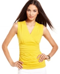 Flattering ruching gives this sleek sleeveless top from Alfani a fresh twist. Wear it with anything in your closet and add chic accessories for a look that embodies effortless style. Flattering ruching gives this sleek sleeveless top from Alfani a fresh twist. Wear it with anything in your closet and add chic accessories for a look that embodies effortless style.
