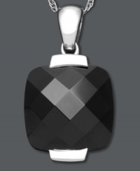Simply stunning. All it takes is a bold drop of color to inspire your look. This sterling silver pendant features a cushion-cut onyx (14 mm) on a delicate chain. Approximate length: 18 inches. Approximate drop: 1 inch. Simply stunning. All it takes is a bold drop of color to inspire your look. This sterling silver pendant features a cushion-cut onyx (14 mm) on a delicate chain. Approximate length: 18 inches. Approximate drop: 1 inch.