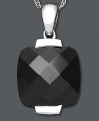 Simply stunning. All it takes is a bold drop of color to inspire your look. This sterling silver pendant features a cushion-cut onyx (14 mm) on a delicate chain. Approximate length: 18 inches. Approximate drop: 1 inch.