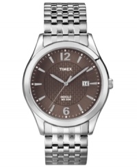 A subtle hint of charcoal tones bring understated style to this classic men's watch from Timex. A subtle hint of charcoal tones bring understated style to this classic men's watch from Timex.