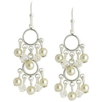 Silver Tone Faux Pearl Twin Hoop Mini Chandelier Earrings Silver Tone Faux Pearl Twin Hoop Mini Chandelier Earrings
