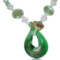 Green Pear Shaped Murano Glass Pendant on Beaded Chain Green Pear Shaped Murano Glass Pendant on Beaded Chain