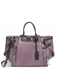THE LOOKTextured lambskin body with cowhide trimContrast double top handlesRemovable, adjustable contrast crossbody strapContrast logo ID tagTop zip closureEmbossed logo on contrast collarZip details along side gussetsFold-over gusset with contrast tab and stud closureTwo outside magnetic top pocketsOne inside zip pocketTwo inside open pocketsInside logo detailTHE MEASUREMENTDouble top handles, 4½ dropAdjustable crossbody strap THE LOOKTextured lambskin body with cowhide trimContrast double top handlesRemovable, adjustable contrast crossbody strapContrast logo ID tagTop zip closureEmbossed logo on contrast collarZip details along side gussetsFold-over gusset with contrast tab and stud closureTwo outside magnetic top pocketsOne inside zip pocketTwo inside open pocketsInside logo detailTHE MEASUREMENTDouble top handles, 4½ dropAdjustable crossbody strap
