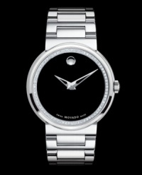 Sophistication for every day and occasion. Nearly scratch-proof Dura watch by Movado stuns with crisp lines. Tungsten carbide bracelet and round case with ring of 74 diamonds (1/2 ct. t.w.). Black Museum® dial features concave silver tone dot marker at twelve o'clock and two skeleton hands. Swiss quartz movement. Water resistant to 30 meters. Two-year limited warranty. Sophistication for every day and occasion. Nearly scratch-proof Dura watch by Movado stuns with crisp lines. Tungsten carbide bracelet and round case with ring of 74 diamonds (1/2 ct. t.w.). Black Museum® dial features concave silver tone dot marker at twelve o'clock and two skeleton hands. Swiss quartz movement. Water resistant to 30 meters. Two-year limited warranty.