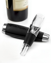 Small in size but still big on taste, the Vinturi travel wine aerator has everything the award-winning original has but is designed to fit in your purse or pocket. Bring it on vacation or to your next dinner party to enhance flavor, bouquet and finish even when you're on the go. Small in size but still big on taste, the Vinturi travel wine aerator has everything the award-winning original has but is designed to fit in your purse or pocket. Bring it on vacation or to your next dinner party to enhance flavor, bouquet and finish even when you're on the go.