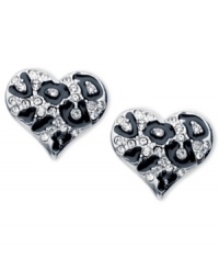 GUESS goes for elegance with this pair of button earrings. Crafted from silver-tone mixed metal, the earrings dazzle with glass crystal stones and jet accents. Approximate drop: 3/4 inch. Approximate diameter: 3/4 inch. GUESS goes for elegance with this pair of button earrings. Crafted from silver-tone mixed metal, the earrings dazzle with glass crystal stones and jet accents. Approximate drop: 3/4 inch. Approximate diameter: 3/4 inch.