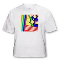 Yellow, Red, Pink, Green, Aqua Stripes and Floating Discs in a Three D Type Shadow Box - White Infant Lap-Shoulder Tee (18M) Yellow, Red, Pink, Green, Aqua Stripes and Floating Discs in a Three D Type Shadow Box - White Infant Lap-Shoulder Tee (18M)