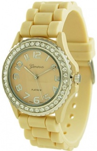 Geneva Platinum CZ Accented Silicone Link Watch, Large Face