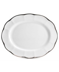 New traditions begin with the Adelaide Platinum oval platter from Mikasa. Sumptuous platinum and elegant shaping in white bone china make any occasion special. New traditions begin with the Adelaide Platinum oval platter from Mikasa. Sumptuous platinum and elegant shaping in white bone china make any occasion special.