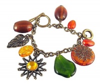 Bracelet - Assorted Beads and Sun Charm - Charm Style ~ Antique Gold Tone (FB79) Bracelet - Assorted Beads and Sun Charm - Charm Style ~ Antique Gold Tone (FB79)