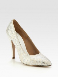 Twirl the night away in this shimmering glitter pump with a metallic fishnet overlay. Self-covered heel, 4¼ (110mm)Glitter-coated canvas upper with metallic stitched overlayPoint toeLeather lining and solePadded insoleMade in Italy Twirl the night away in this shimmering glitter pump with a metallic fishnet overlay. Self-covered heel, 4¼ (110mm)Glitter-coated canvas upper with metallic stitched overlayPoint toeLeather lining and solePadded insoleMade in Italy