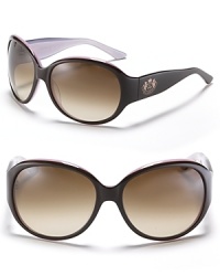 Juicy's oversized sunglasses offer you movie star chic. With signature logo on temples, nose tabs to help secure fit. Juicy's oversized sunglasses offer you movie star chic. With signature logo on temples, nose tabs to help secure fit.