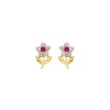 14K Yellow Gold Red and White Flower CZ Stud Earrings with Screw-back for Children