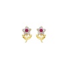 14K Yellow Gold Red and White Flower CZ Stud Earrings with Screw-back for Children