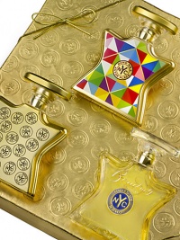 Fitted into a square gold-foil box, the Bond No. 9 signature coffret contains three of our most beloved top-sellers-the aforementioned Bond No. 9 Perfume, as well as Astor Place and Nuits de Noho. Their appeal is unabashedly to women who are romantically or seductively inclined-or both at once. 1.7 oz. each. Fitted into a square gold-foil box, the Bond No. 9 signature coffret contains three of our most beloved top-sellers-the aforementioned Bond No. 9 Perfume, as well as Astor Place and Nuits de Noho. Their appeal is unabashedly to women who are romantically or seductively inclined-or both at once. 1.7 oz. each.