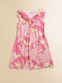 A vivid print of leaves and flowers on ultra-soft, lightweight cotton with delicate ruffled trim.Ruffled V-neckShort flutter sleevesPullover stylingRuffle at bodiceCottonMachine washImported A vivid print of leaves and flowers on ultra-soft, lightweight cotton with delicate ruffled trim.Ruffled V-neckShort flutter sleevesPullover stylingRuffle at bodiceCottonMachine washImported