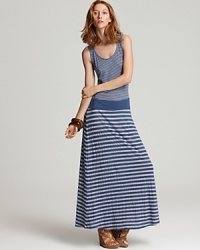 This Three Dots multi-stripe maxi dress infuses your laid-back look with breezy style. Pair with earthy wedges and statement bangles for pared-down luxe.