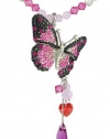 Wing Drop Butterfly Swarovski Elements Crystal Necklace W. 18k White Gold Plated Long Chain (Rose Pink)