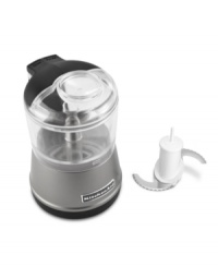 Your secret ingredient to a meal made magical. Two speeds chop or puree vegetables, garlic, dressings and more, making an art out of prep time. An ingredient adder opening on top allows you to incorporate ingredients while chopping with no spill and no mess. 1-year warranty. Model KFC3511CU. Your secret ingredient to a meal made magical. Two speeds chop or puree vegetables, garlic, dressings and more, making an art out of prep time. An ingredient adder opening on top allows you to incorporate ingredients while chopping with no spill and no mess. 1-year warranty. Model KFC3511CU.