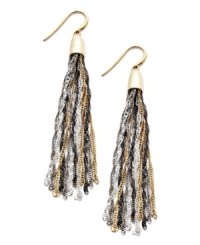 Try Alfani's take on the latest trend: tassels! This shoulder-dusting style combines swirling drops crafted from silver, gold and hematite tone mixed metal. Approximate drop: 3-1/4 inches. Try Alfani's take on the latest trend: tassels! This shoulder-dusting style combines swirling drops crafted from silver, gold and hematite tone mixed metal. Approximate drop: 3-1/4 inches.
