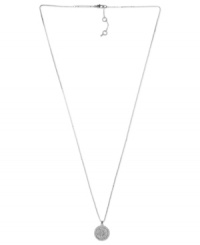 Understated appeal. Michael Kors' necklace, crafted from silver ion-plated steel, features a concave glass pave pendant for a subtle, yet stylish, statement. Approximate length: 30 inches + 2-inch extender. Approximate drop: 3/4 inch.