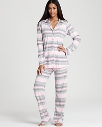 40 Winks improves on a classic style with soft, stretchy fabric and pretty pink-and-gray stripes.