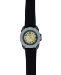 Warm, unpolished bamboo warms up this midnight black and eco-friendly watch by Sprout. Black organic cotton strap with blue stitching and round black corn resin case. Slate gray corn resin bezel. Natural bamboo dial with midnight blue corn resin inner ring features black printed numerals, minute track, green sweeping second hand and logo. Quartz movement. Limited lifetime warranty. Warm, unpolished bamboo warms up this midnight black and eco-friendly watch by Sprout. Black organic cotton strap with blue stitching and round black corn resin case. Slate gray corn resin bezel. Natural bamboo dial with midnight blue corn resin inner ring features black printed numerals, minute track, green sweeping second hand and logo. Quartz movement. Limited lifetime warranty.