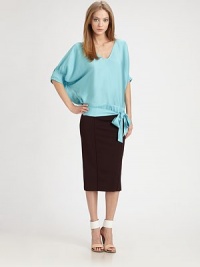 EXCLUSIVELY AT SAKS. Gorgeous silk georgette billows around the body in a shapely blouson silhouette cinched with a chic tie-front waist.V necklineDropped shouldersBlouson sleeves with pleated trimBlouson bodiceWrap-front sash at waistAbout 24 from shoulder to hem95% silk/5% spandexDry cleanImportedModel shown is 5'10 (177cm) wearing US size 4.OUR FIT MODEL RECOMMENDS ordering true size. EXCLUSIVELY AT SAKS. Gorgeous silk georgette billows around the body in a shapely blouson silhouette cinched with a chic tie-front waist.V necklineDropped shouldersBlouson sleeves with pleated trimBlouson bodiceWrap-front sash at waistAbout 24 from shoulder to hem95% silk/5% spandexDry cleanImportedModel shown is 5'10 (177cm) wearing US size 4.OUR FIT MODEL RECOMMENDS ordering true size.