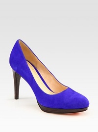 A stacked heel and platform lift this lady-like pump rendered in sumptuous suede. Stacked heel, 3¾ (95mm)Stacked platform, ½ (15mm)Compares to a 3¼ heel (80mm)Suede upperLeather liningLeather and rubber solePadded insoleImported A stacked heel and platform lift this lady-like pump rendered in sumptuous suede. Stacked heel, 3¾ (95mm)Stacked platform, ½ (15mm)Compares to a 3¼ heel (80mm)Suede upperLeather liningLeather and rubber solePadded insoleImported