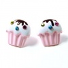 Juicy Inspired 1/2'' Flat Pink Cupcake Stud Earrings with Sparkling Rainbow Crystals