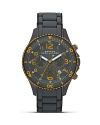 Solid and stylish, this brushed gunmetal watch from MARC BY MARC JACOBS with a silicone bracelet, date feature, bold accents, and chronograph movement will take your style up a tick. Wear it to sharpen your look.