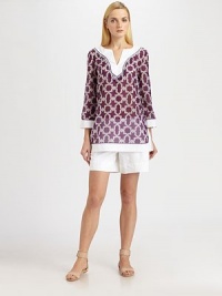 From its spectacular print to its exquisite beading this top embodies the perfect union of luxury and comfort.Stunning beaded necklineThree-quarter sleevesSplit cuffsFrench bust dartsSide slitsPull-on styleAbout 30 from shoulder to hem70% cotton/30% silkDry cleanImported of Italian fabric Model shown is 5'11 (180cm) wearing US size 4. From its spectacular print to its exquisite beading this top embodies the perfect union of luxury and comfort.Stunning beaded necklineThree-quarter sleevesSplit cuffsFrench bust dartsSide slitsPull-on styleAbout 30 from shoulder to hem70% cotton/30% silkDry cleanImported of Italian fabric Model shown is 5'11 (180cm) wearing US size 4.