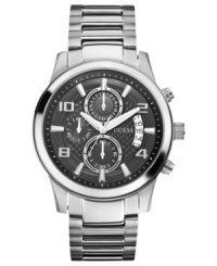 A modern throwback to classic watch design: a chronograph watch from GUESS. A modern throwback to classic watch design: a chronograph watch from GUESS.